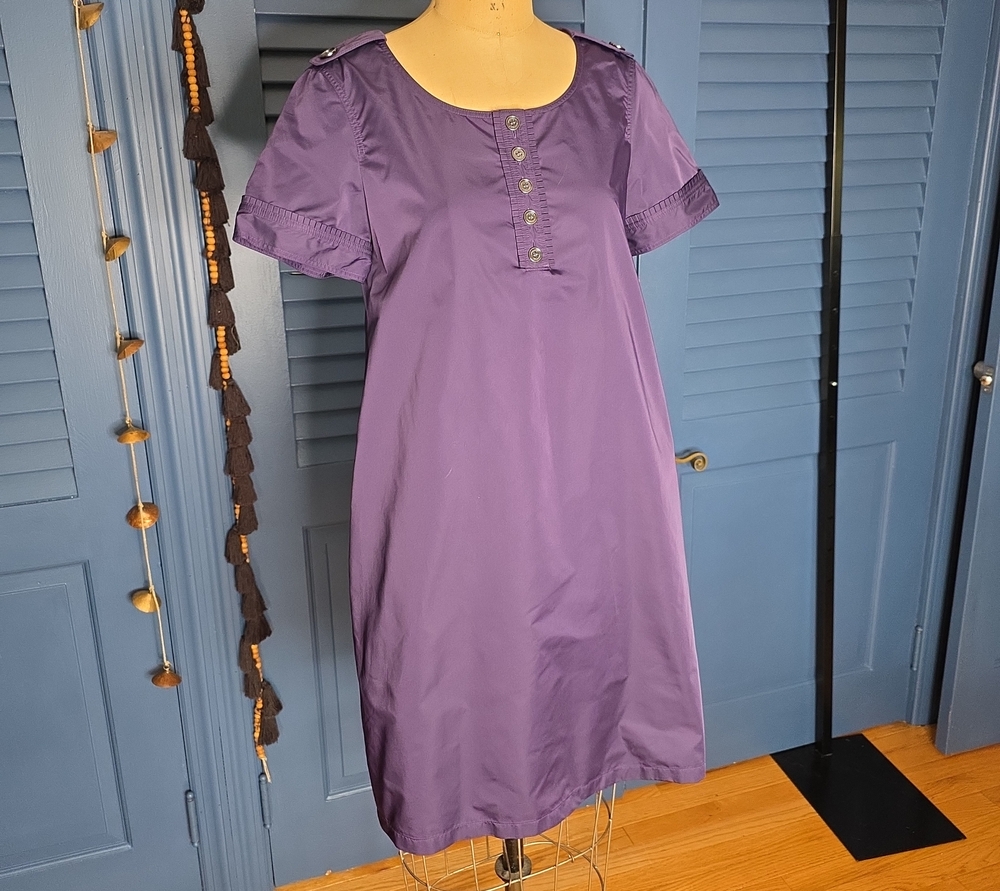 Burberry Purple Short Sleeve Shift Dress with Button Placket